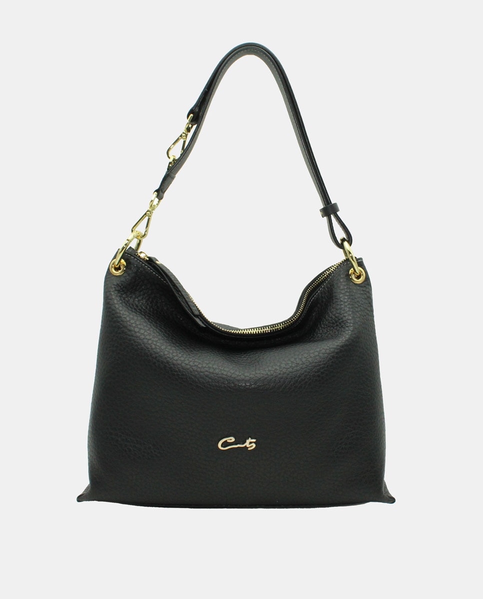 Mala Hobo em Pele com Fecho de Correr Preto-1