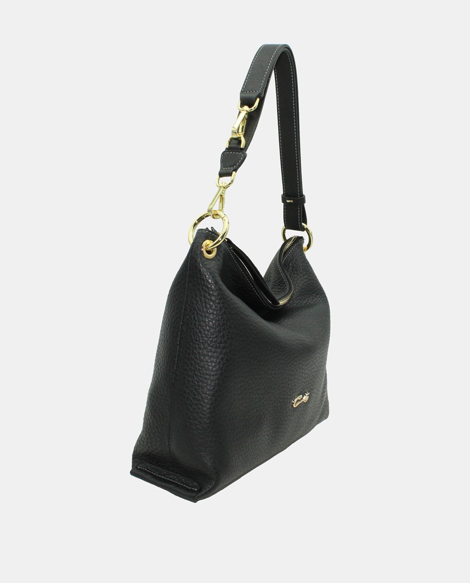Mala Hobo em Pele com Fecho de Correr Preto-2