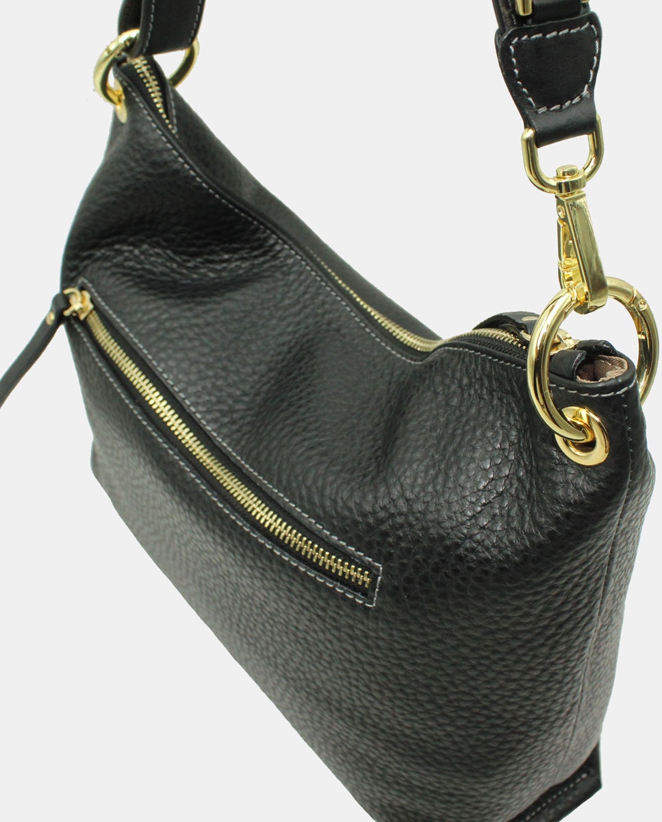 Mala Hobo em Pele com Fecho de Correr Preto-3
