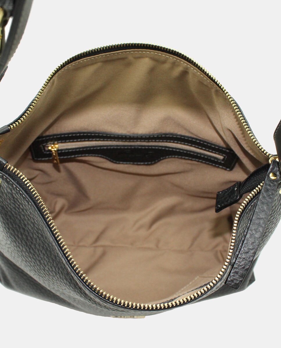 Mala Hobo em Pele com Fecho de Correr Preto-4