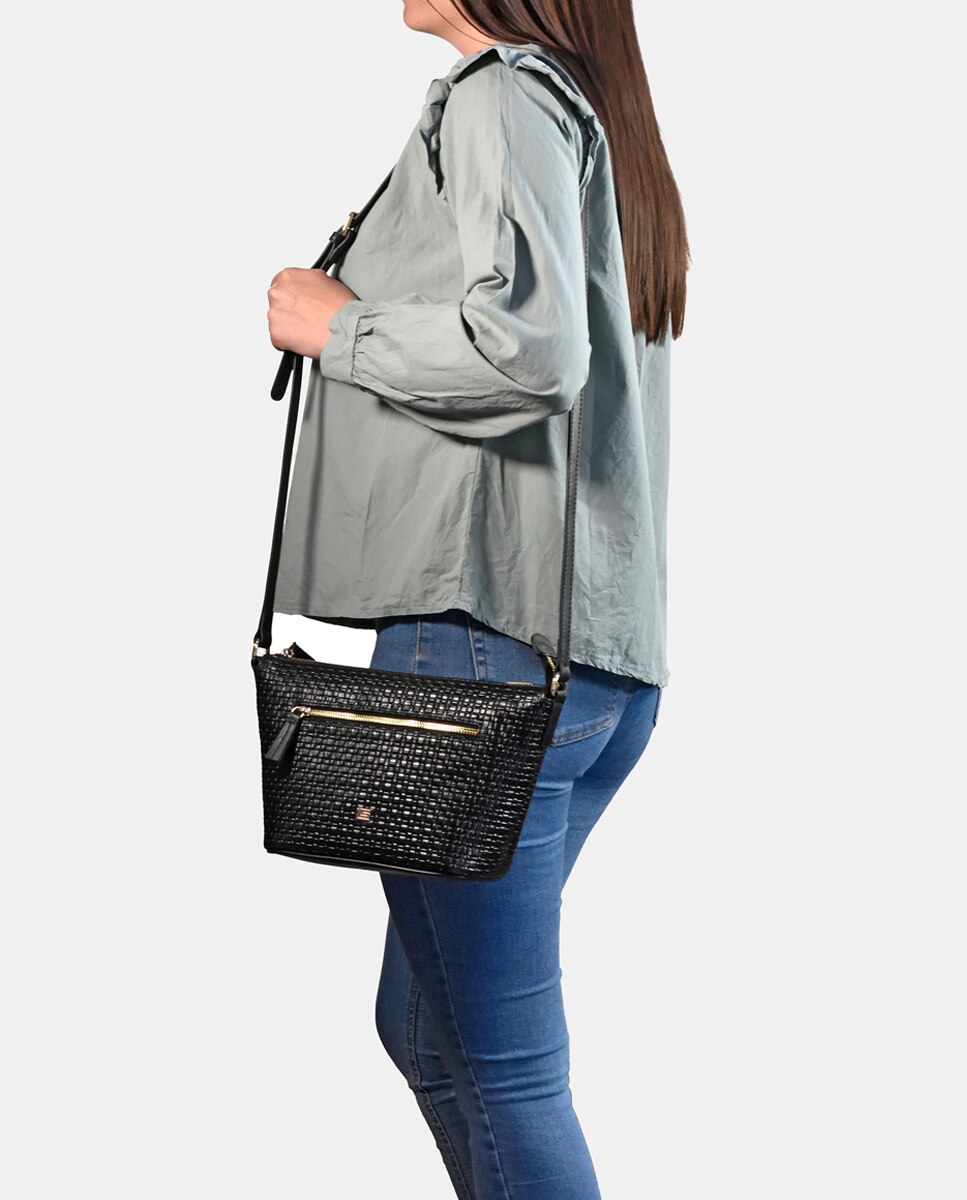 Mala Crossbody em Pele com Fecho de Correr - Preto Preto-2
