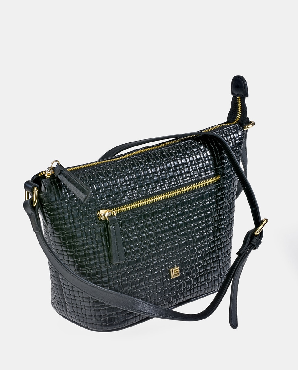 Mala Crossbody em Pele com Fecho de Correr - Preto Preto-3