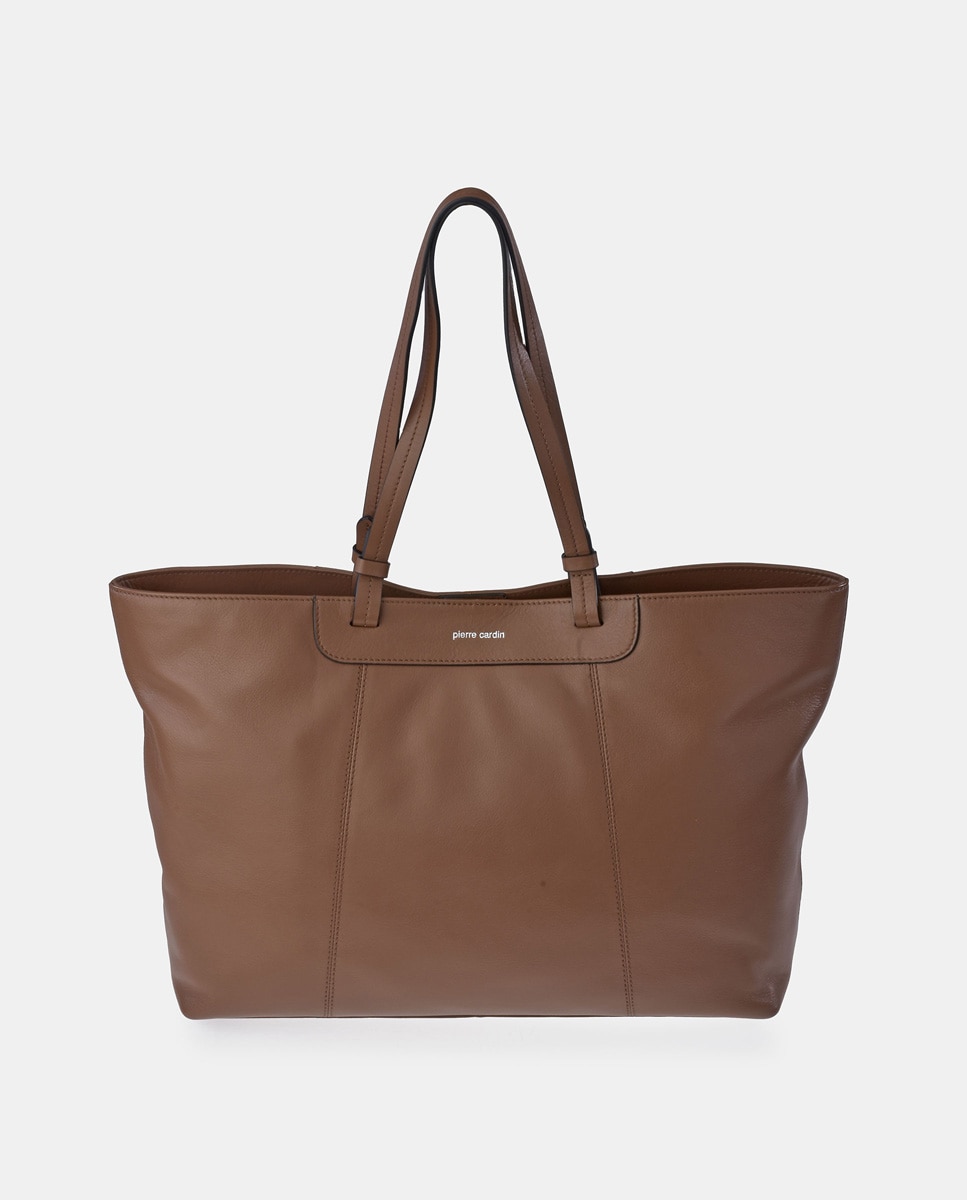 Mala Shopper em Pele - Preto Castanho-claro-1