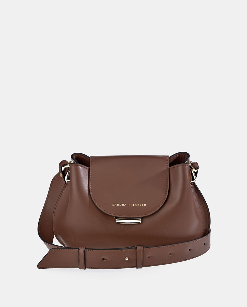 Mala Crossbody com Alça de Tiracolo Larga Castanho-claro-1