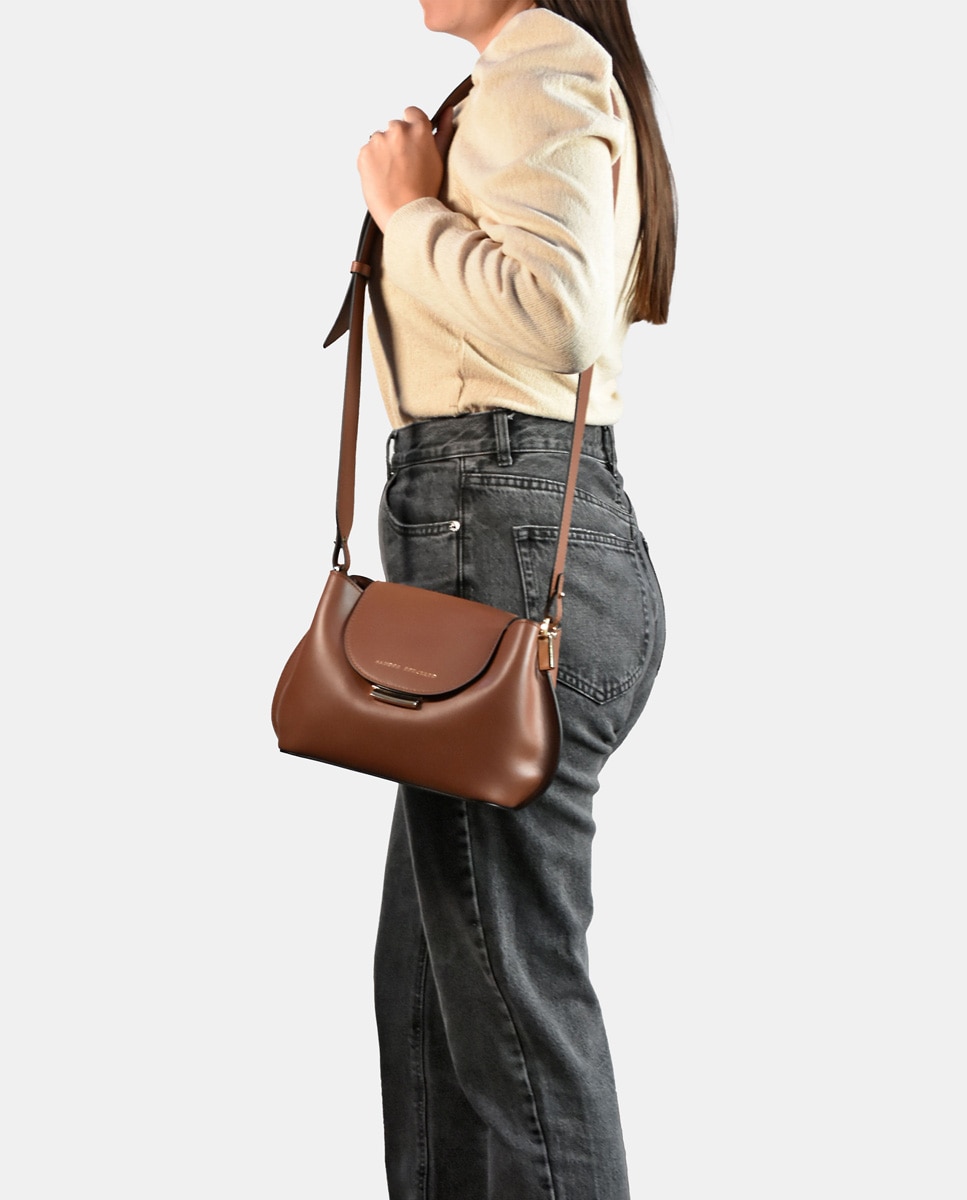 Mala Crossbody com Alça de Tiracolo Larga Castanho-claro-2