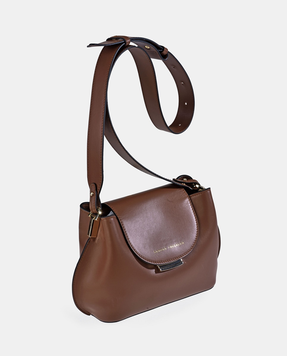Mala Crossbody com Alça de Tiracolo Larga Castanho-claro-3