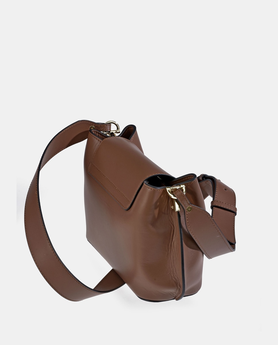 Mala Crossbody com Alça de Tiracolo Larga Castanho-claro-4