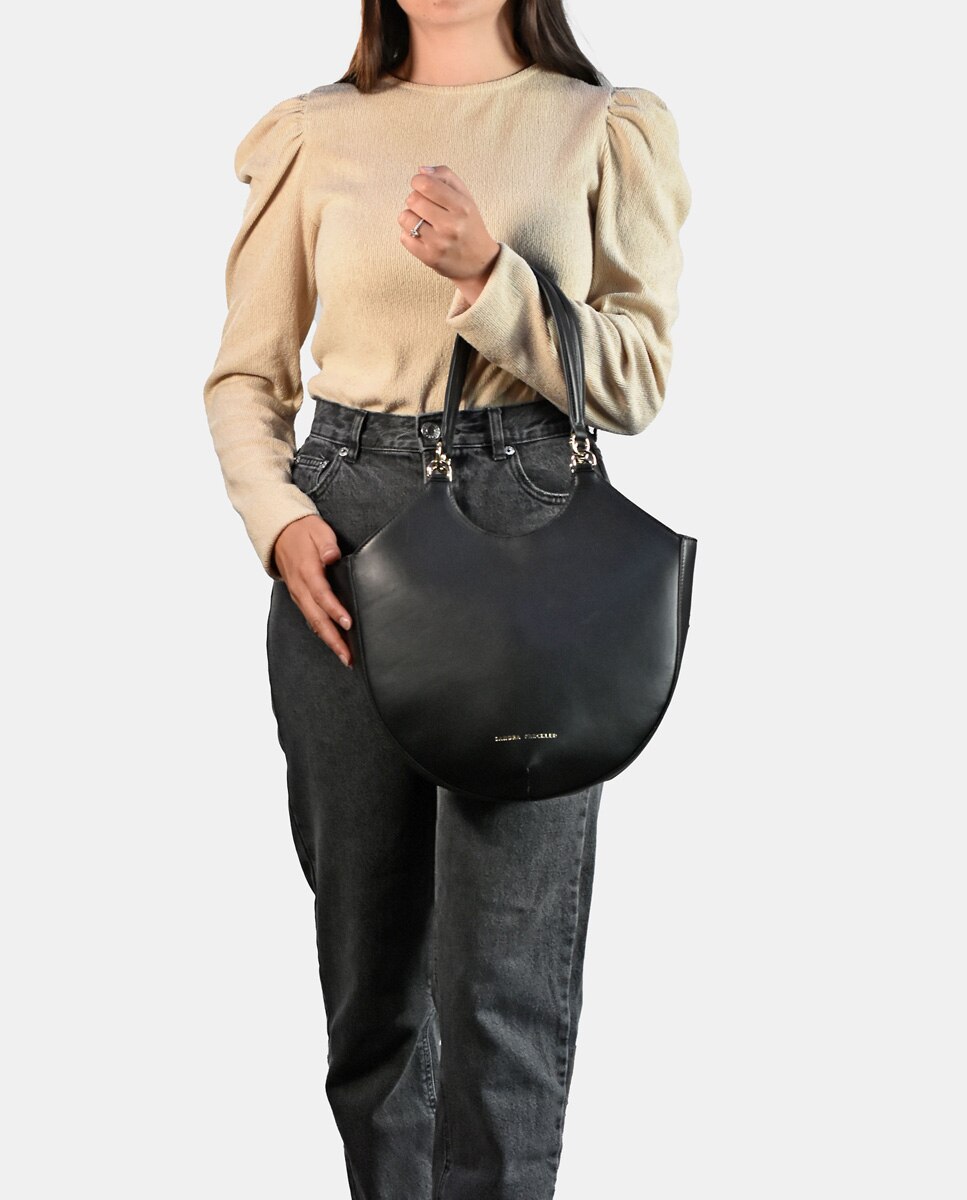 Mala Crossbody em Pele com Alças Curtas Preto-2