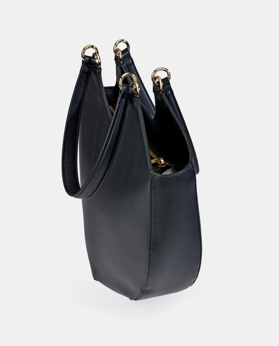 Mala Crossbody em Pele com Alças Curtas Preto-4