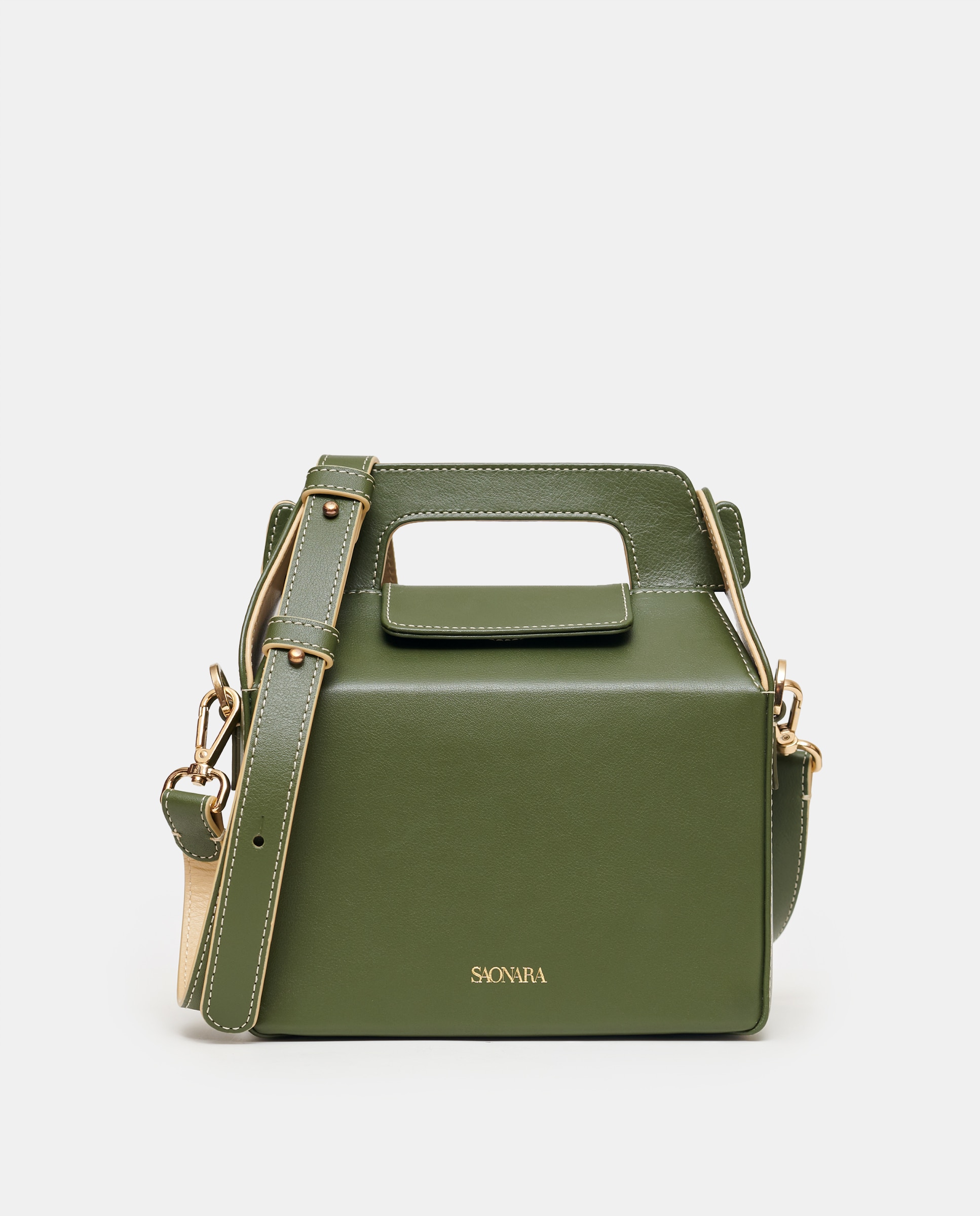 Bolso mediano de mano en piel con bandolera Verde militar Saonara