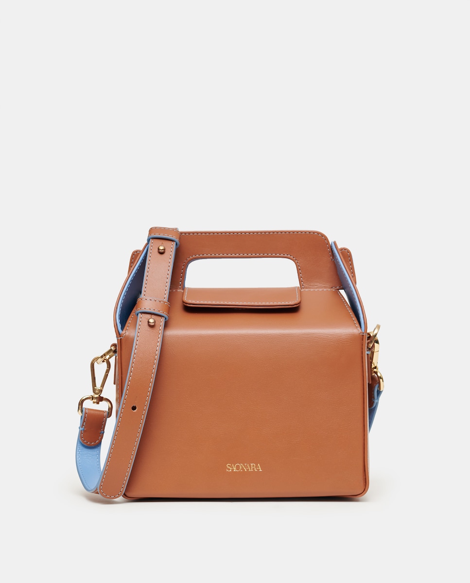 Bolso Bandolera Piel Vacuno SH Leder Saya - 31.5x16.5x2 Cm, Marrón/Azul, Hecho En Italia, Elegante Y Clásico