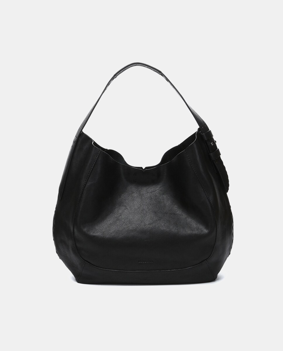 Mala de Ombro Oceans Diary em Pele - Preto Preto-2