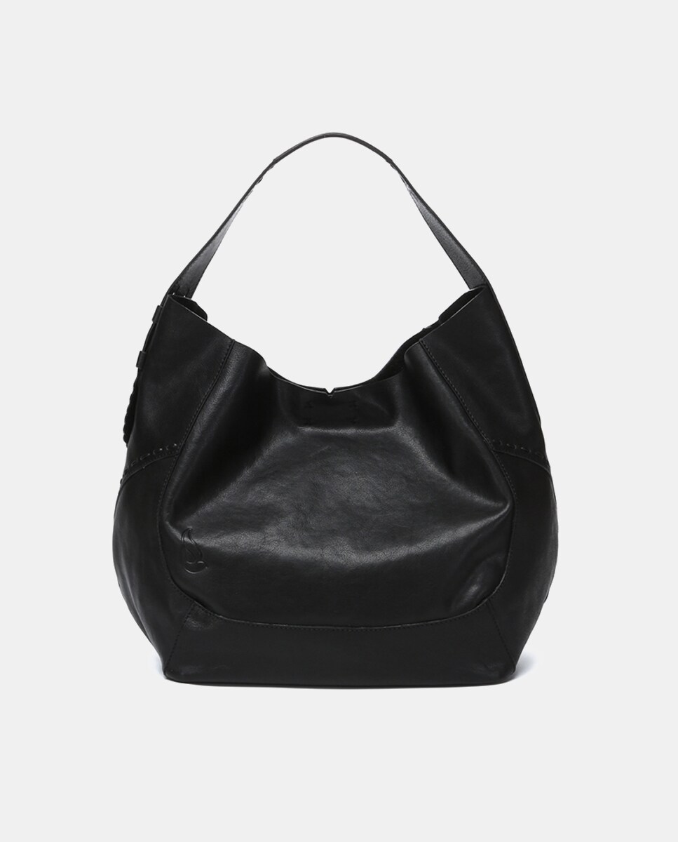 Mala de Ombro Oceans Diary em Pele - Preto Preto-3