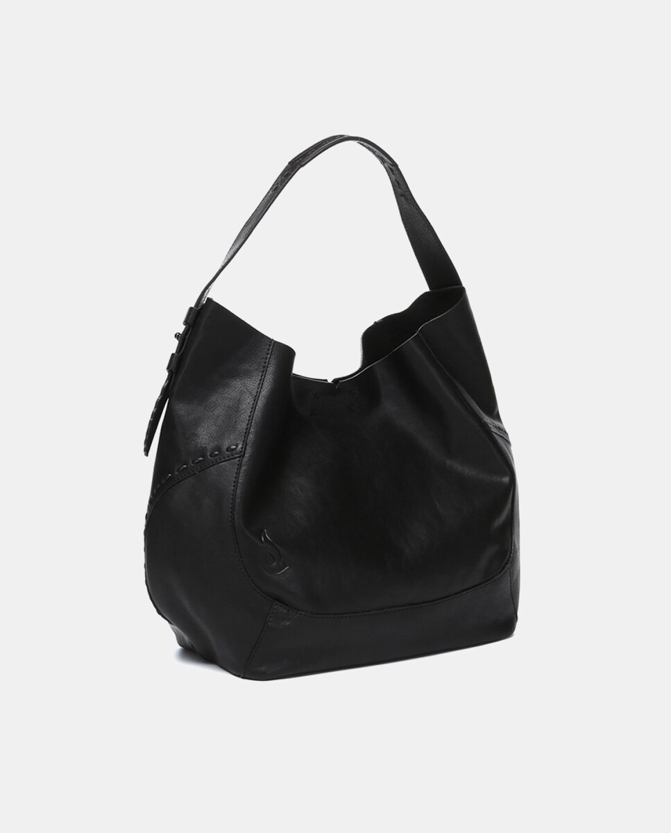 Mala de Ombro Oceans Diary em Pele - Preto Preto-4