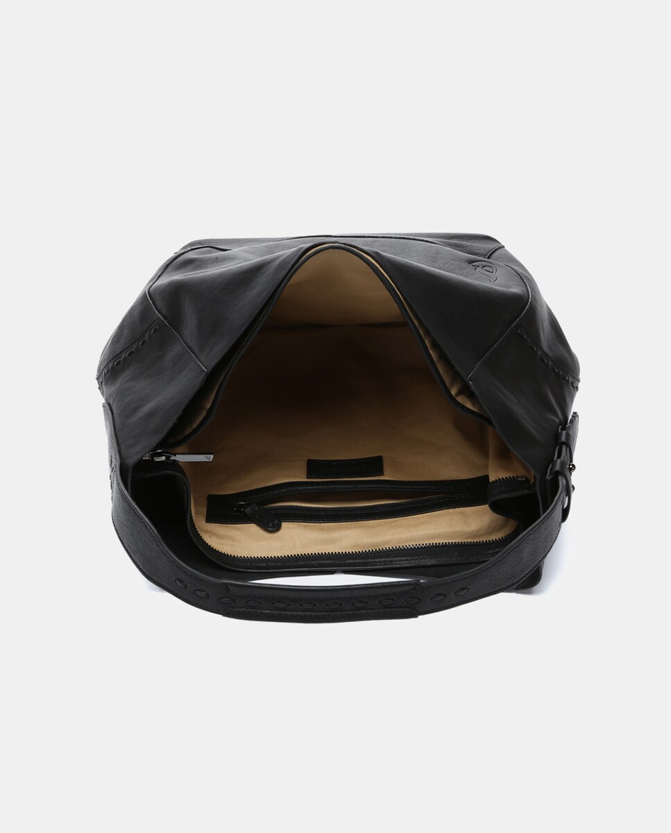 Mala de Ombro Oceans Diary em Pele - Preto Preto-7