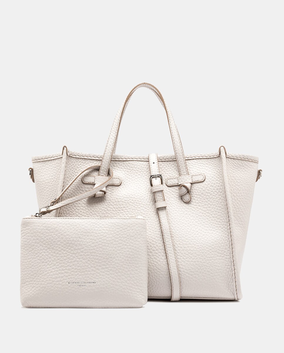 Mala a Tiracolo de Tamanho Médio em Pele Texturizada e Pochete em Pele a Condizer - Dourado Creme-4