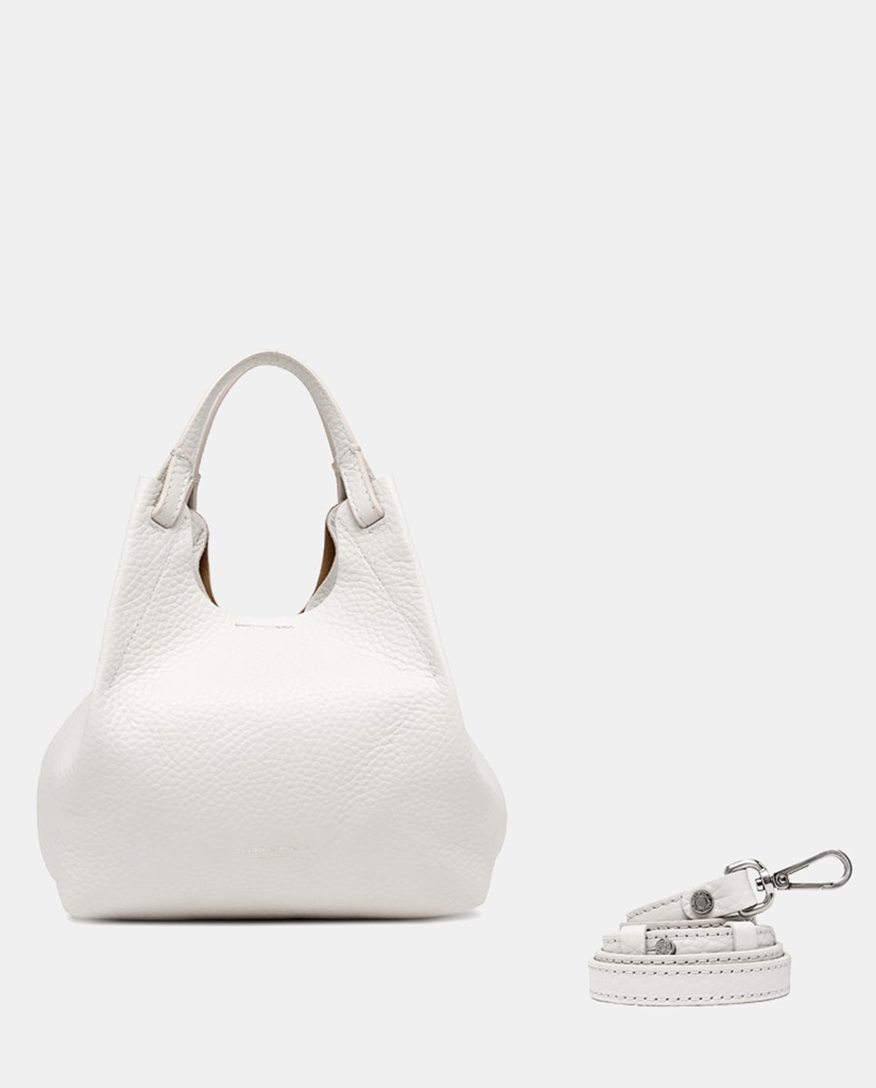 Mala Shopper Média com Bolso Amovível e em Pele - Castanho-Escuro Creme-2