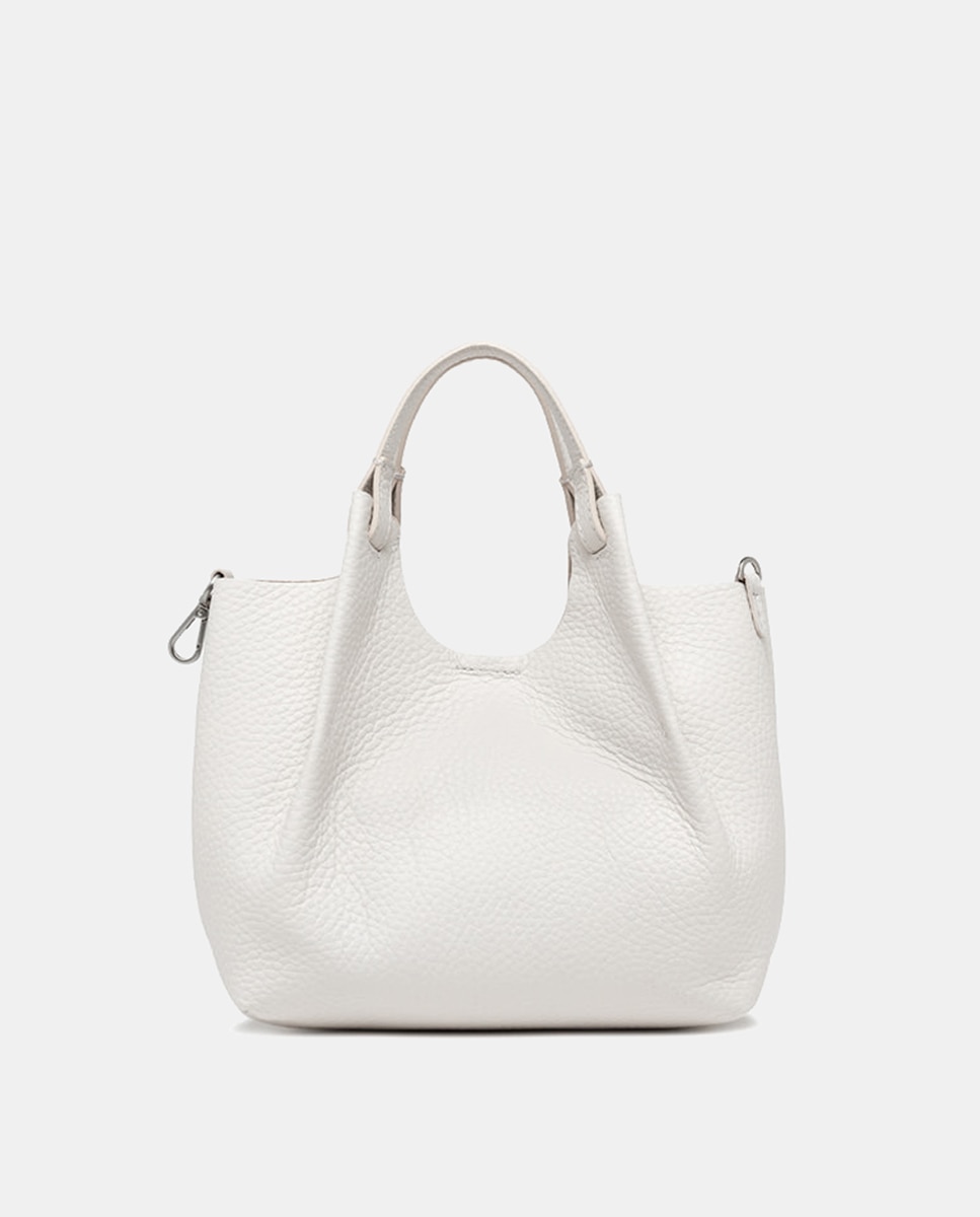 Mala Shopper Média com Bolso Amovível e em Pele - Castanho-Escuro Creme-3