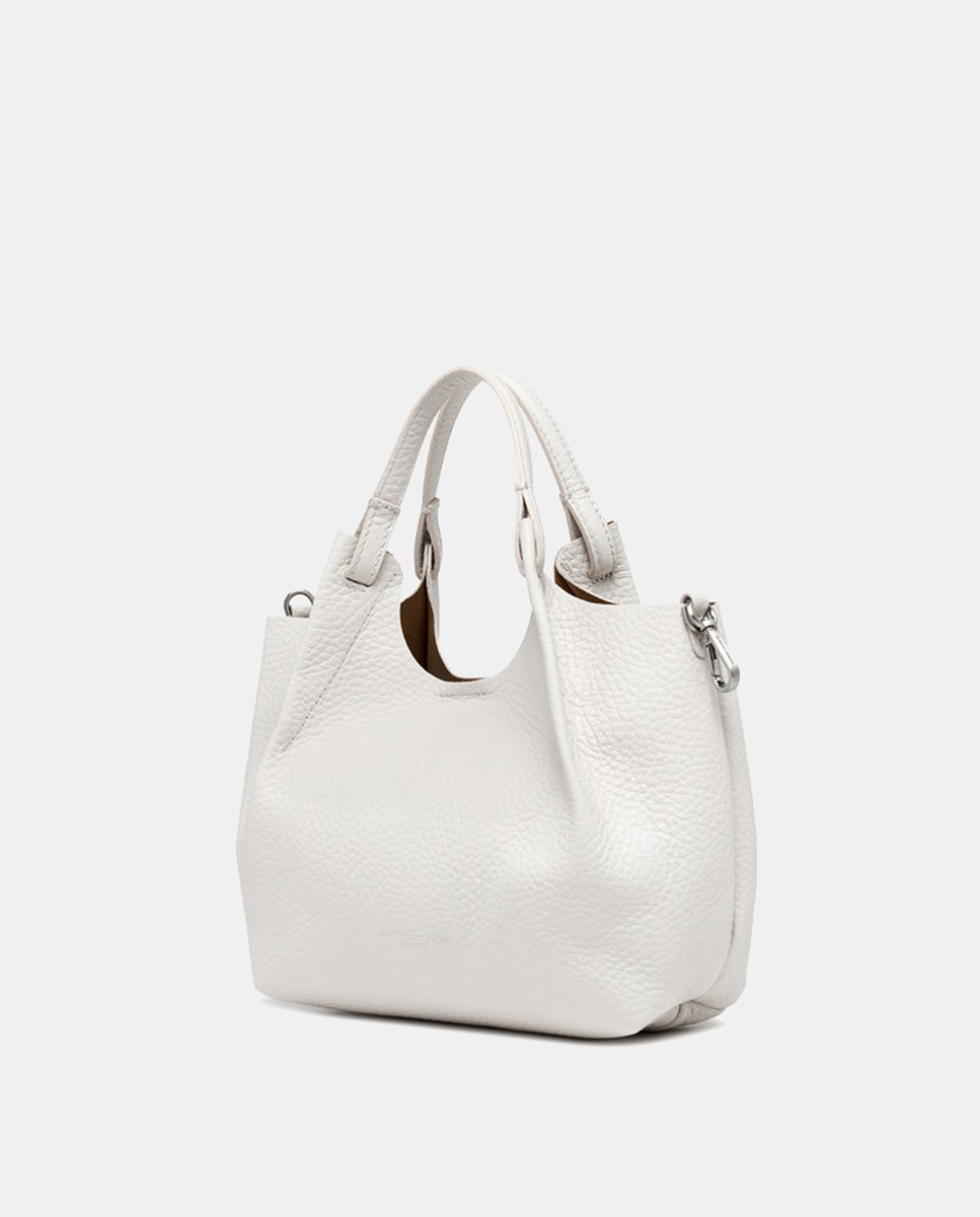 Mala Shopper Média com Bolso Amovível e em Pele - Castanho-Escuro Creme-4