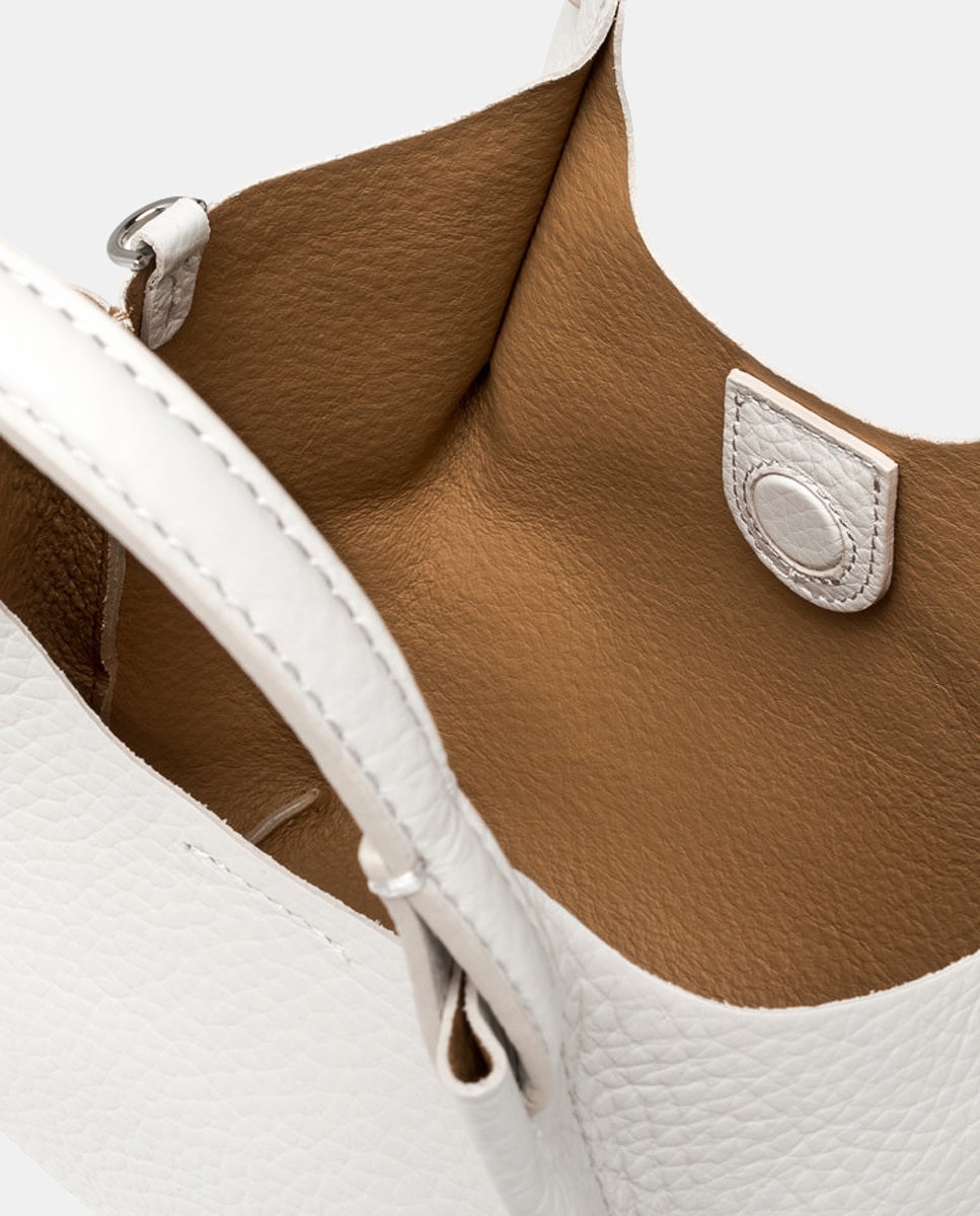 Mala Shopper Média com Bolso Amovível e em Pele - Castanho-Escuro Creme-5