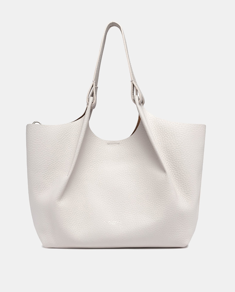 Mala Shopper Grande com Bolso Amovível em Pele - Roxo Creme-2