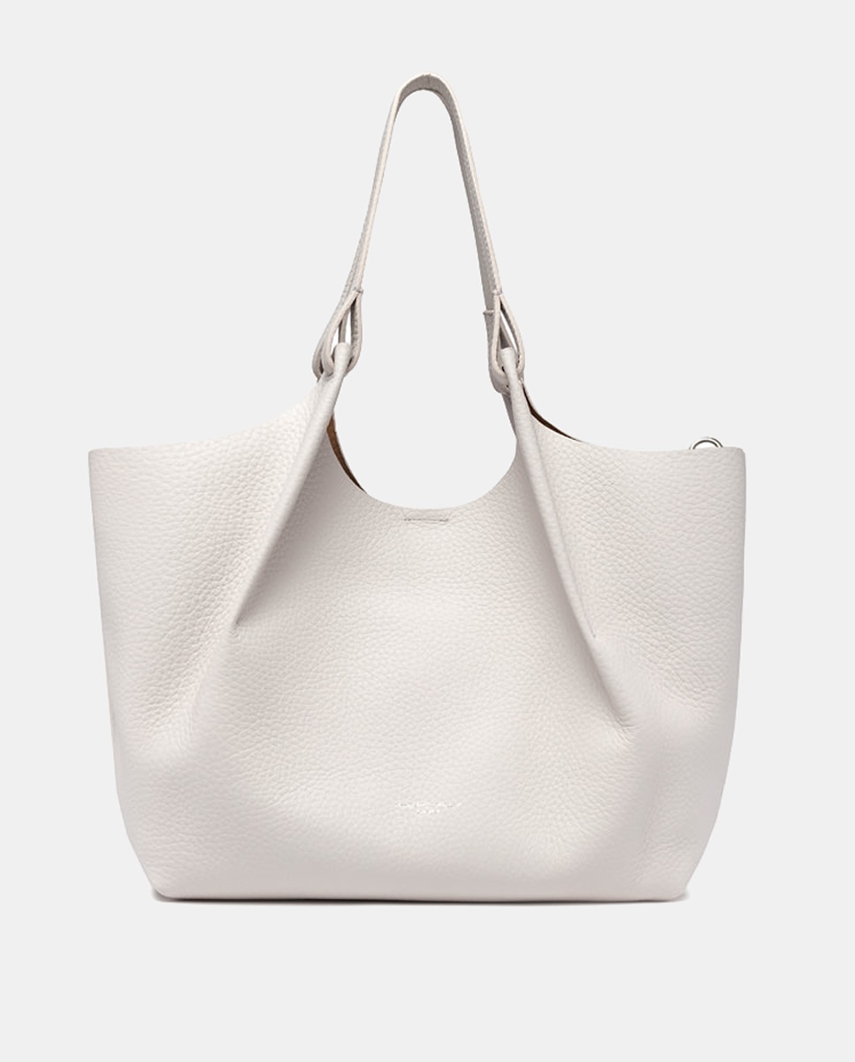 Mala Shopper Grande com Bolso Amovível em Pele - Roxo Creme-4