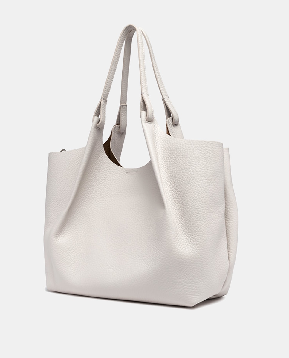 Mala Shopper Grande com Bolso Amovível em Pele - Roxo Creme-5