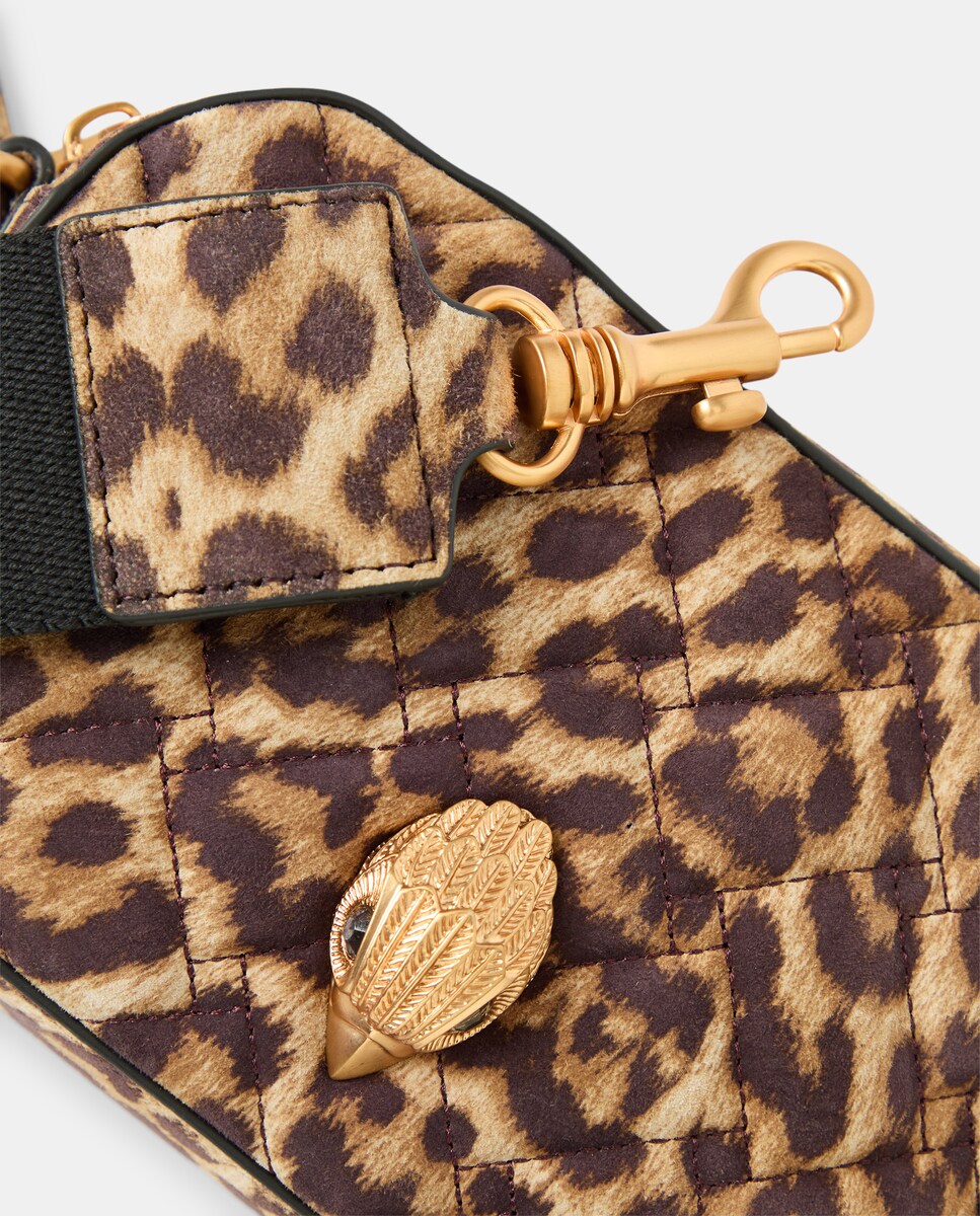 Mala a Tiracolo Camera em Pele com Animal Print de Leopardo Castanho-3