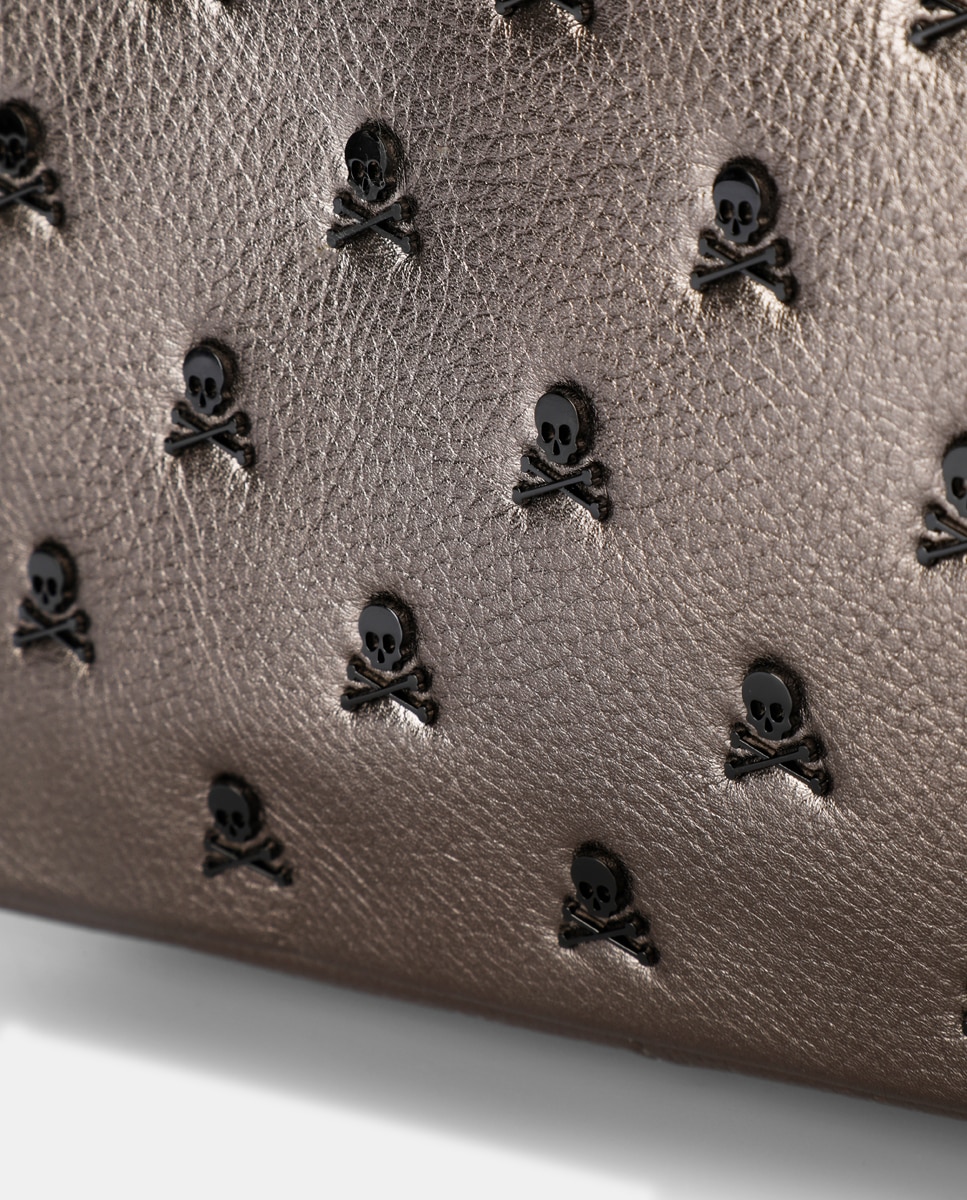 Mala de Ombro Pequena Skull Strap Bag - Preto Prata-4