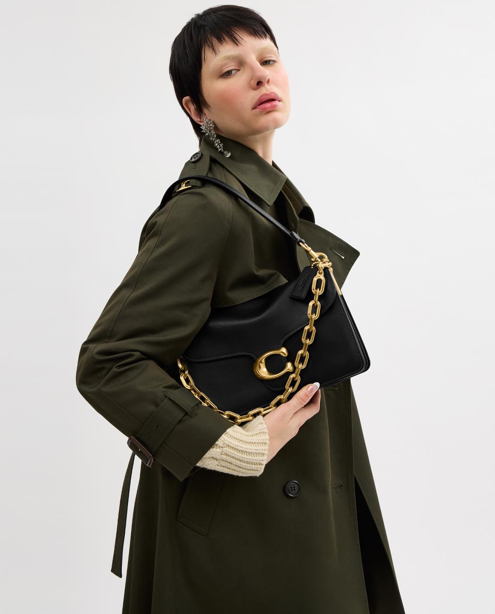 Mala de Ombro Chain Tabby em Pele Preto-3
