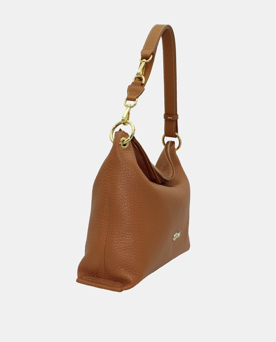 Mala Hobo em Pele com Fecho de Correr Camel-2