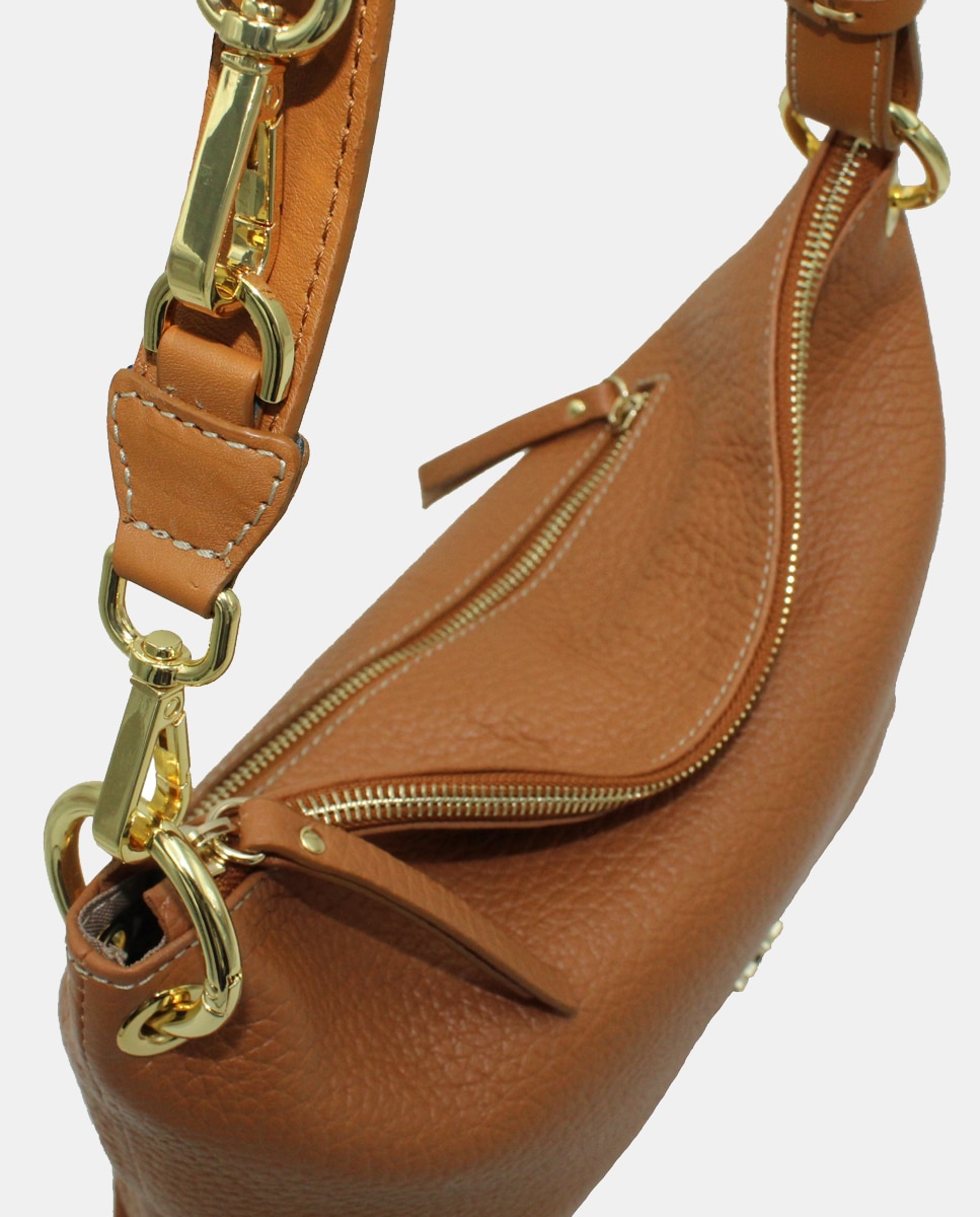 Mala Hobo em Pele com Fecho de Correr Camel-3