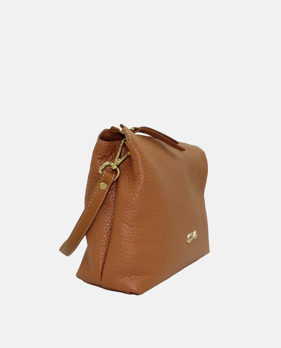 Mala Crossbody Emotion com Fecho de Correr e em Pele Camel-2