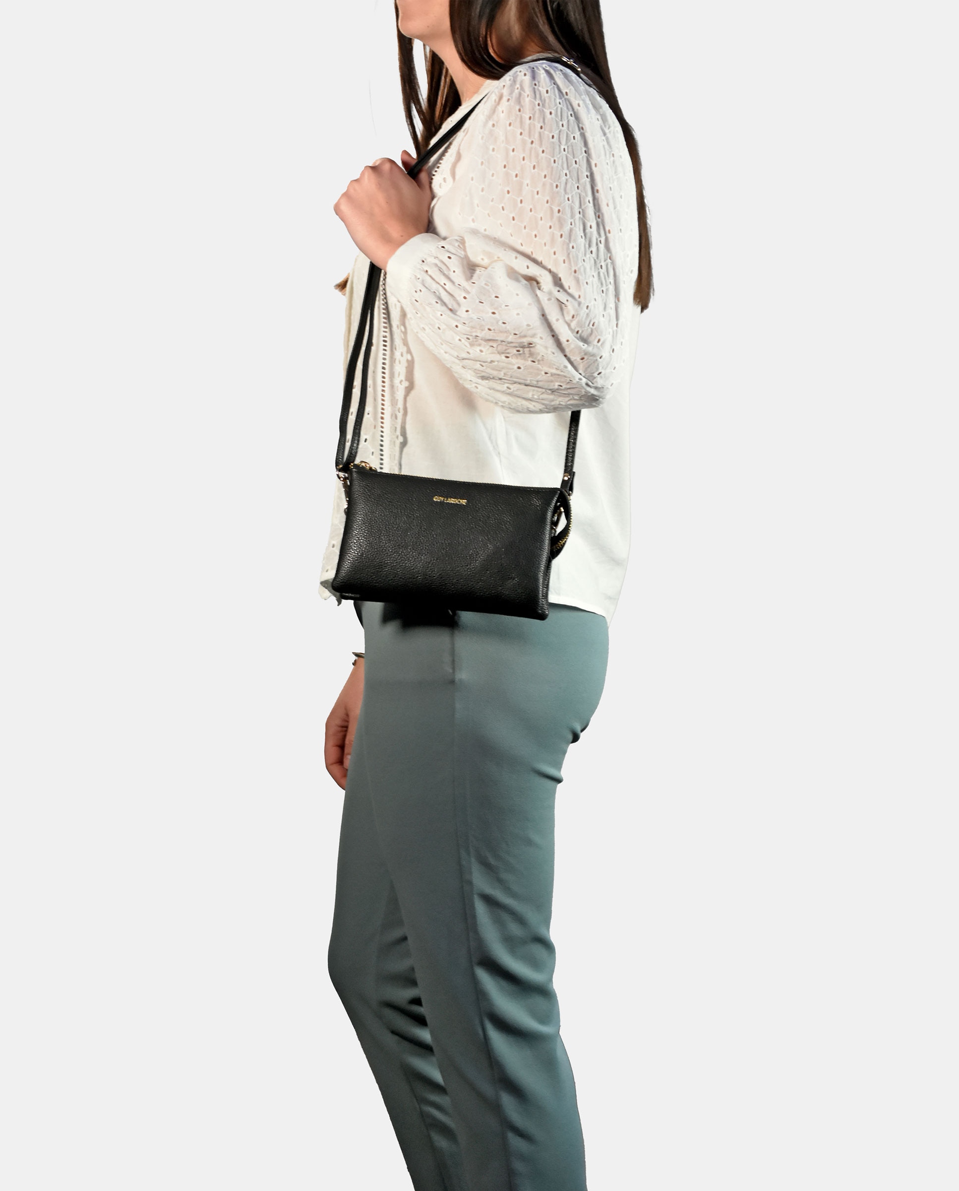 Mala Crossbody Retangular em Pele Preto-3