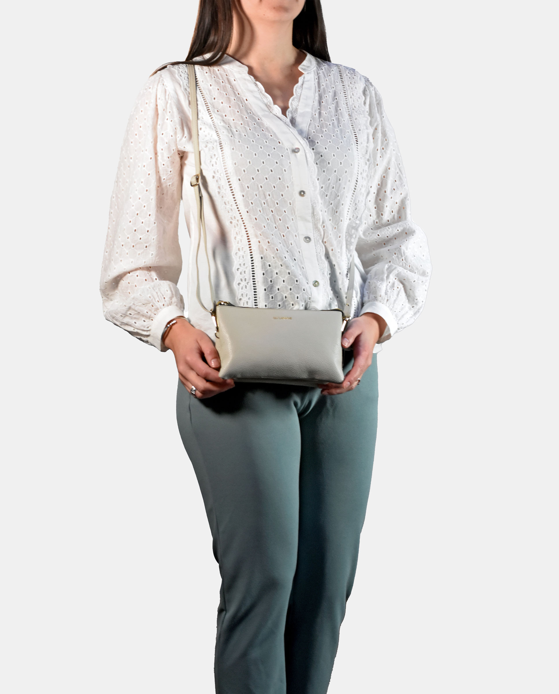 Mala Crossbody Retangular em Pele Branco-3