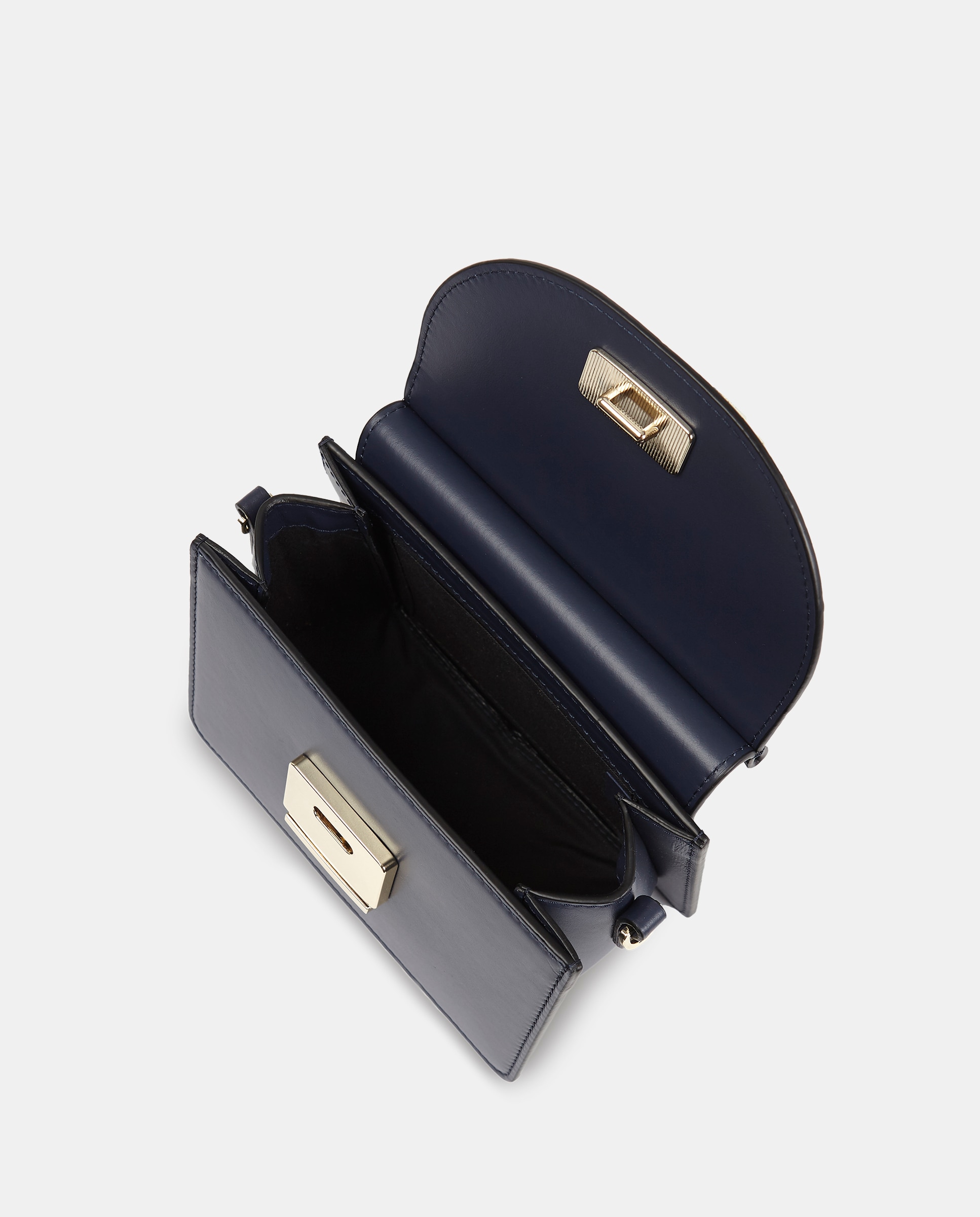 Mala a Tiracolo Mini em Pele com Detalhe da Marca Azul-marinho-2