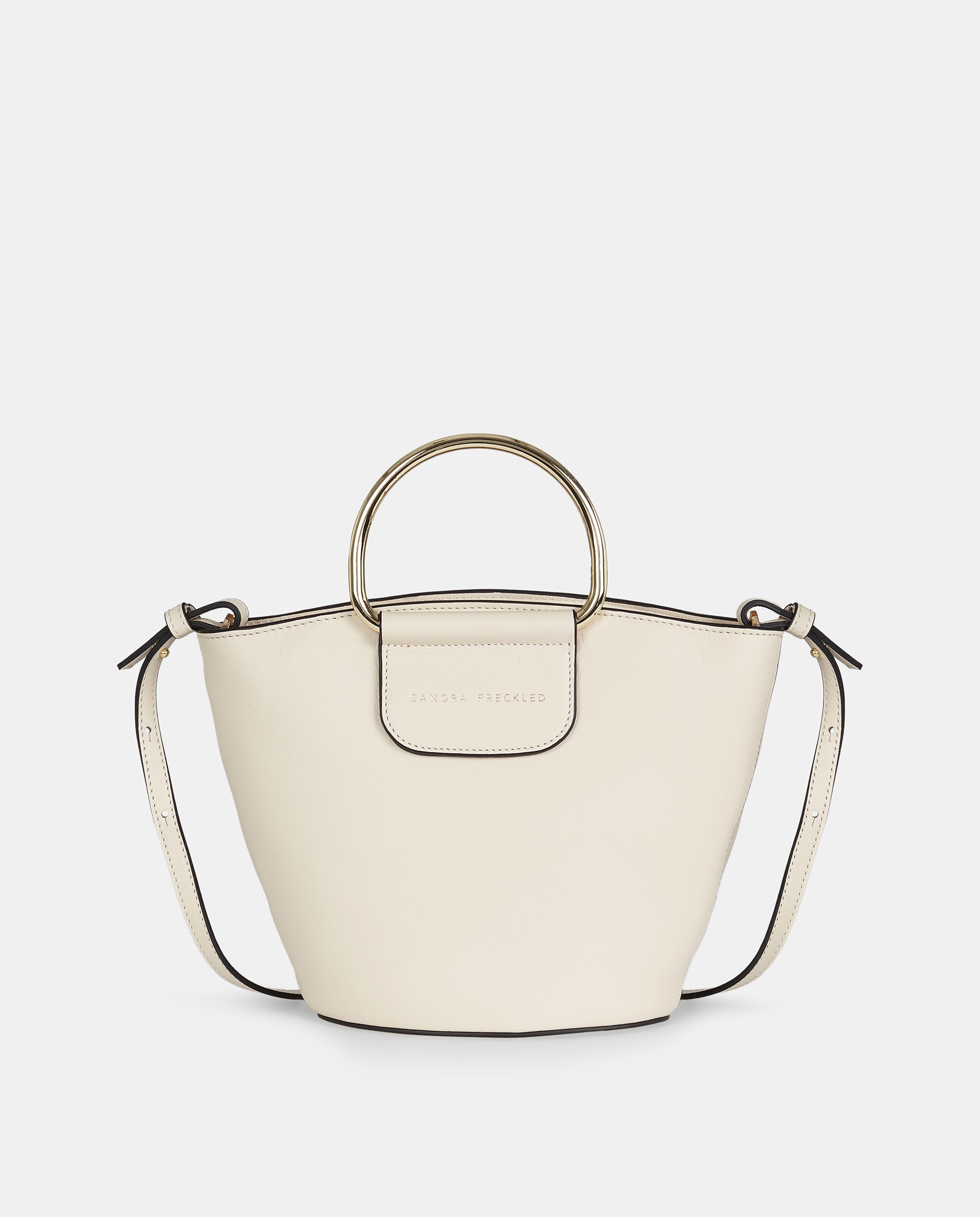 Mala Crossbody em Pele Lisa com Alças Metálicas Branco-1