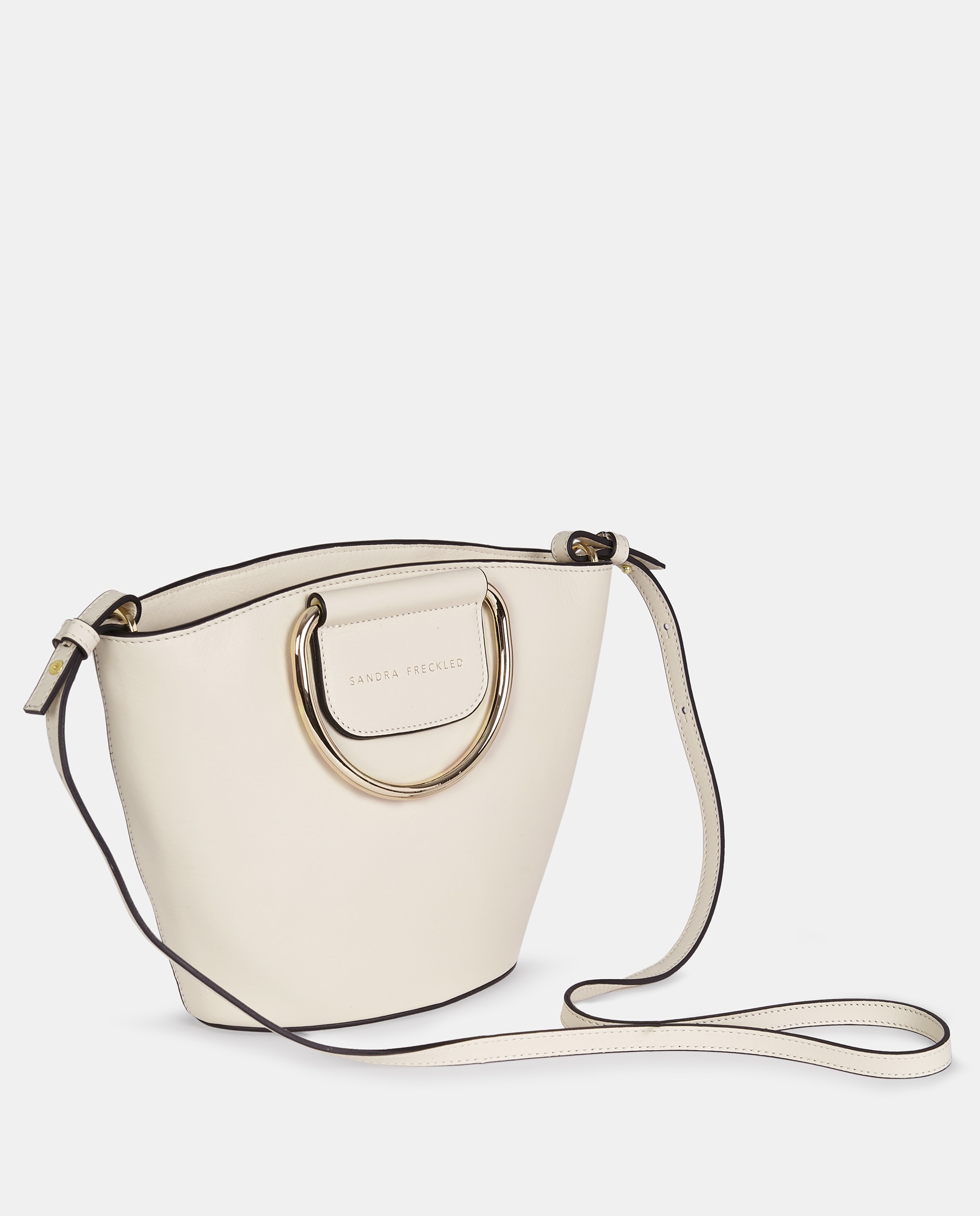 Mala Crossbody em Pele Lisa com Alças Metálicas Branco-2