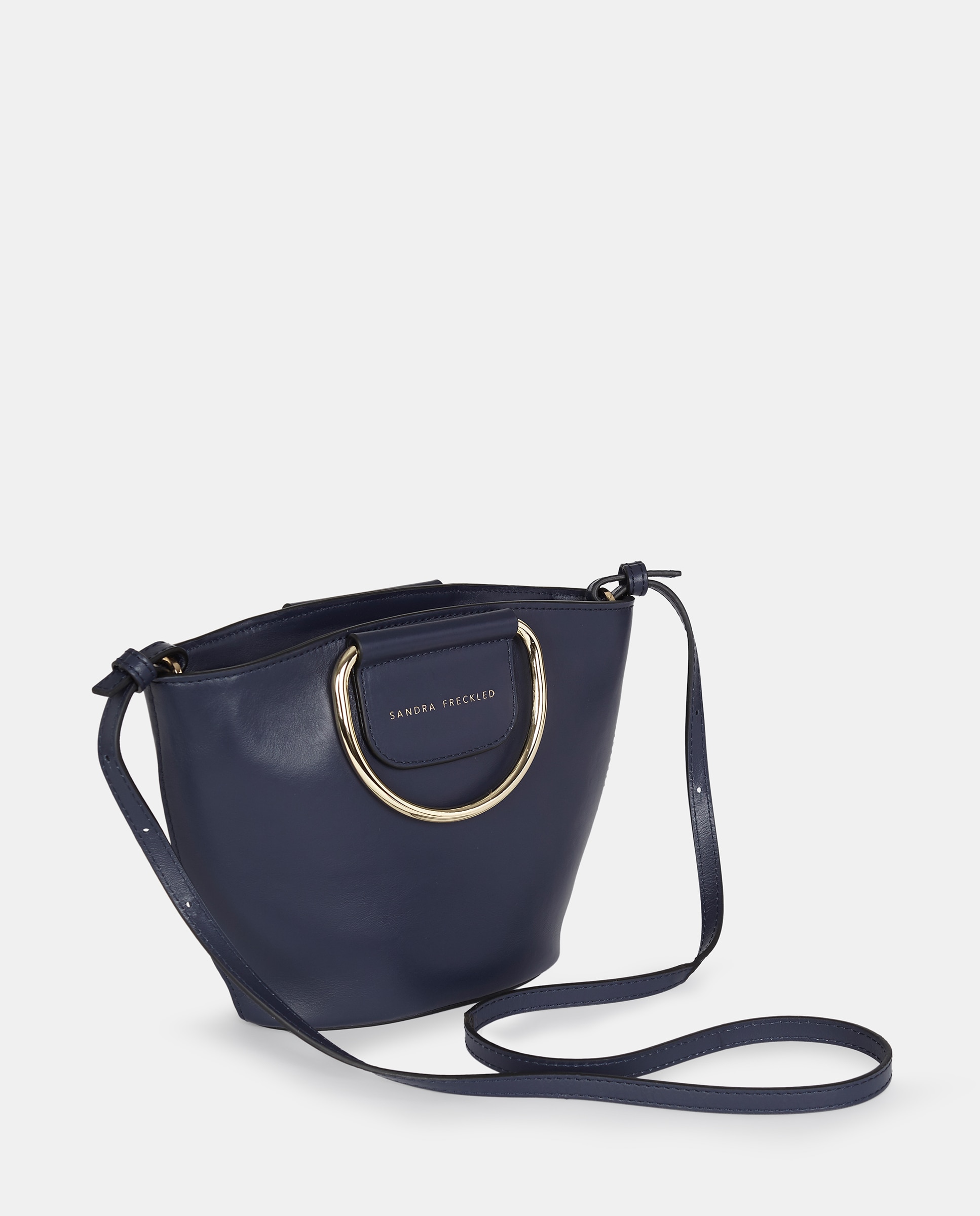 Mala Crossbody em Pele Lisa com Alças Metálicas Azul-marinho-2