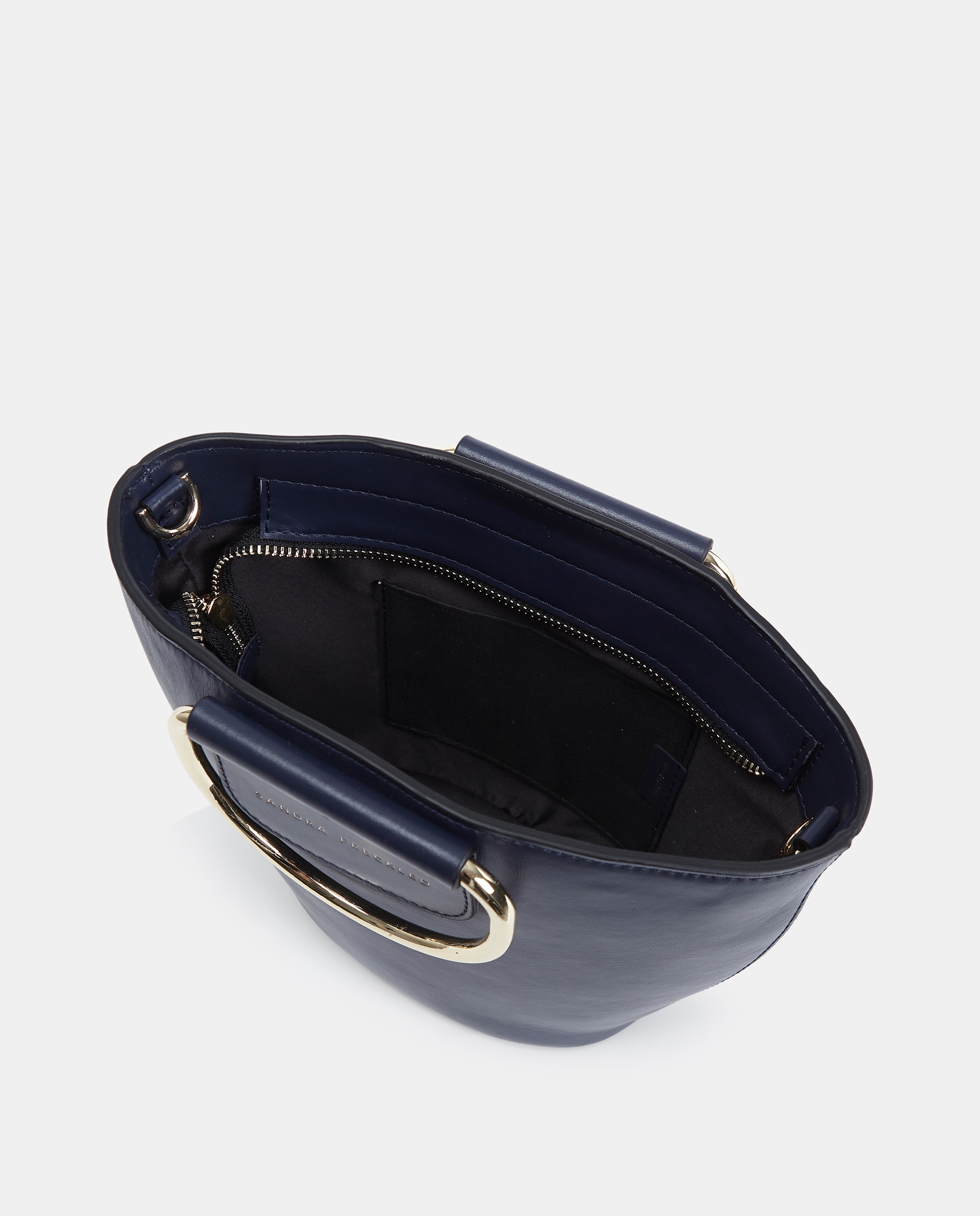 Mala Crossbody em Pele Lisa com Alças Metálicas Azul-marinho-3