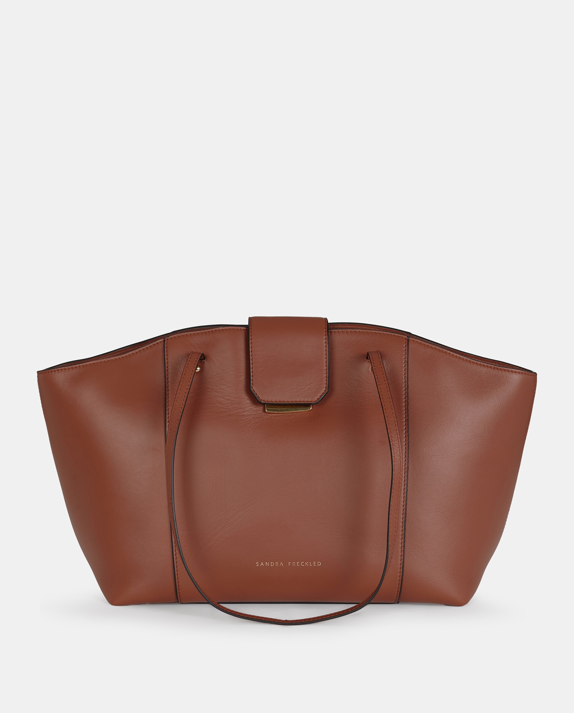 Bolso shopping grande con asas largas en piel lisa - Sandra Freckled - Camel Camel-1