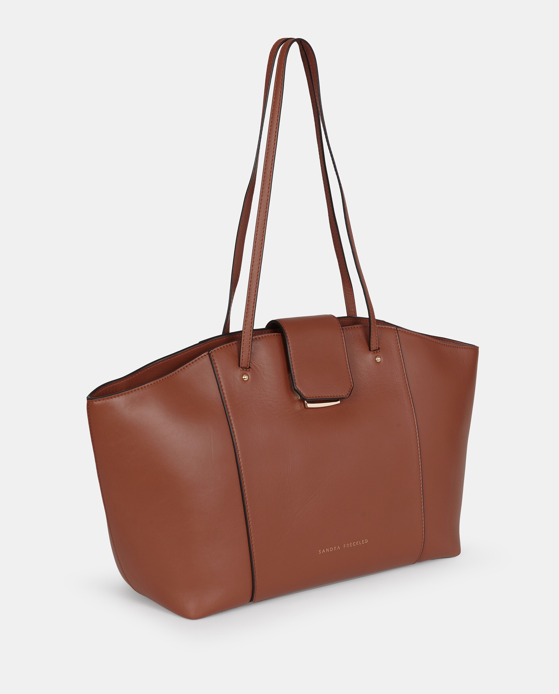 Bolso shopping grande con asas largas en piel lisa - Sandra Freckled - Camel Camel-2