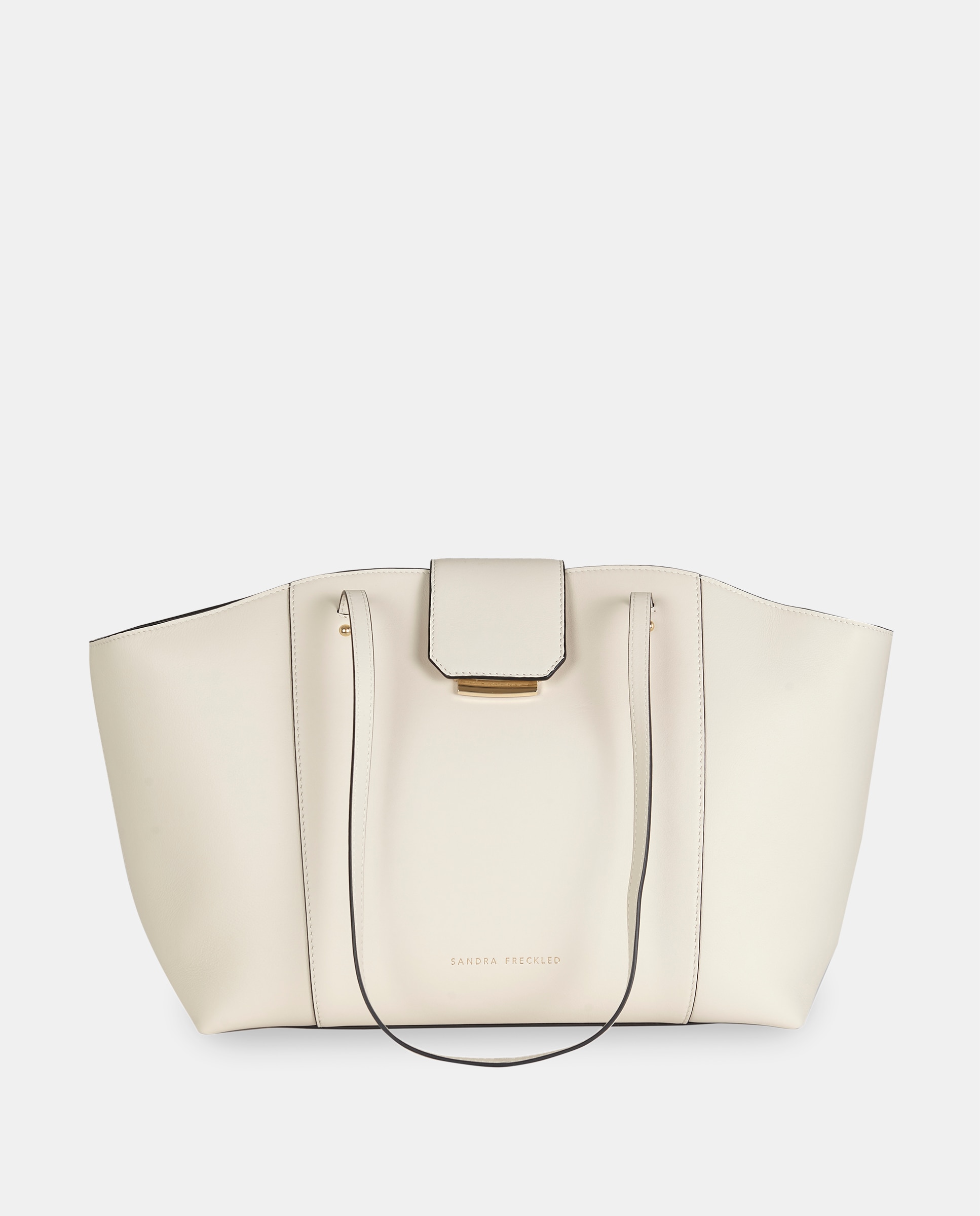 Mala Shopper Grande em Pele Lisa com Alças Compridas Branco-1