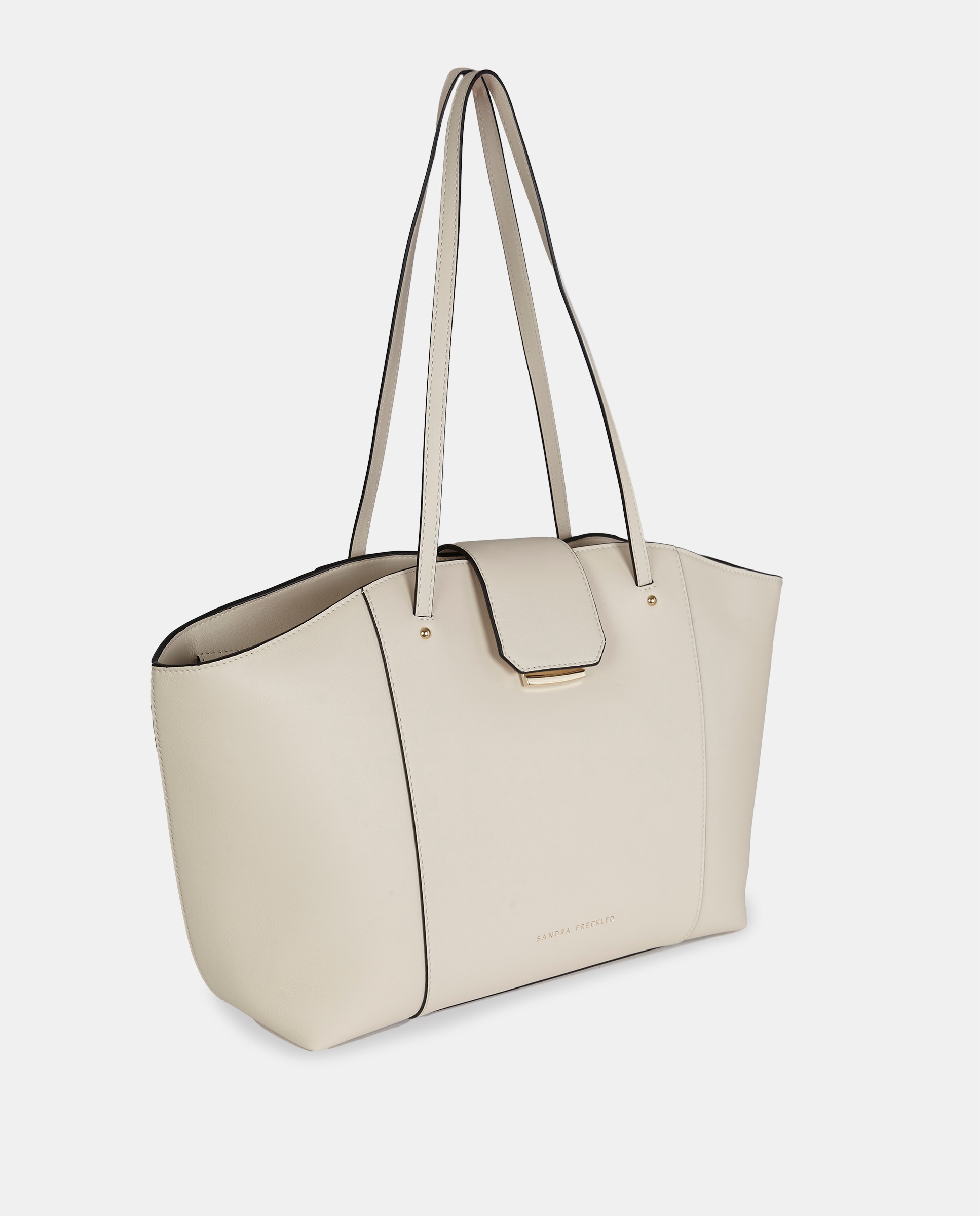 Mala Shopper Grande em Pele Lisa com Alças Compridas Branco-2