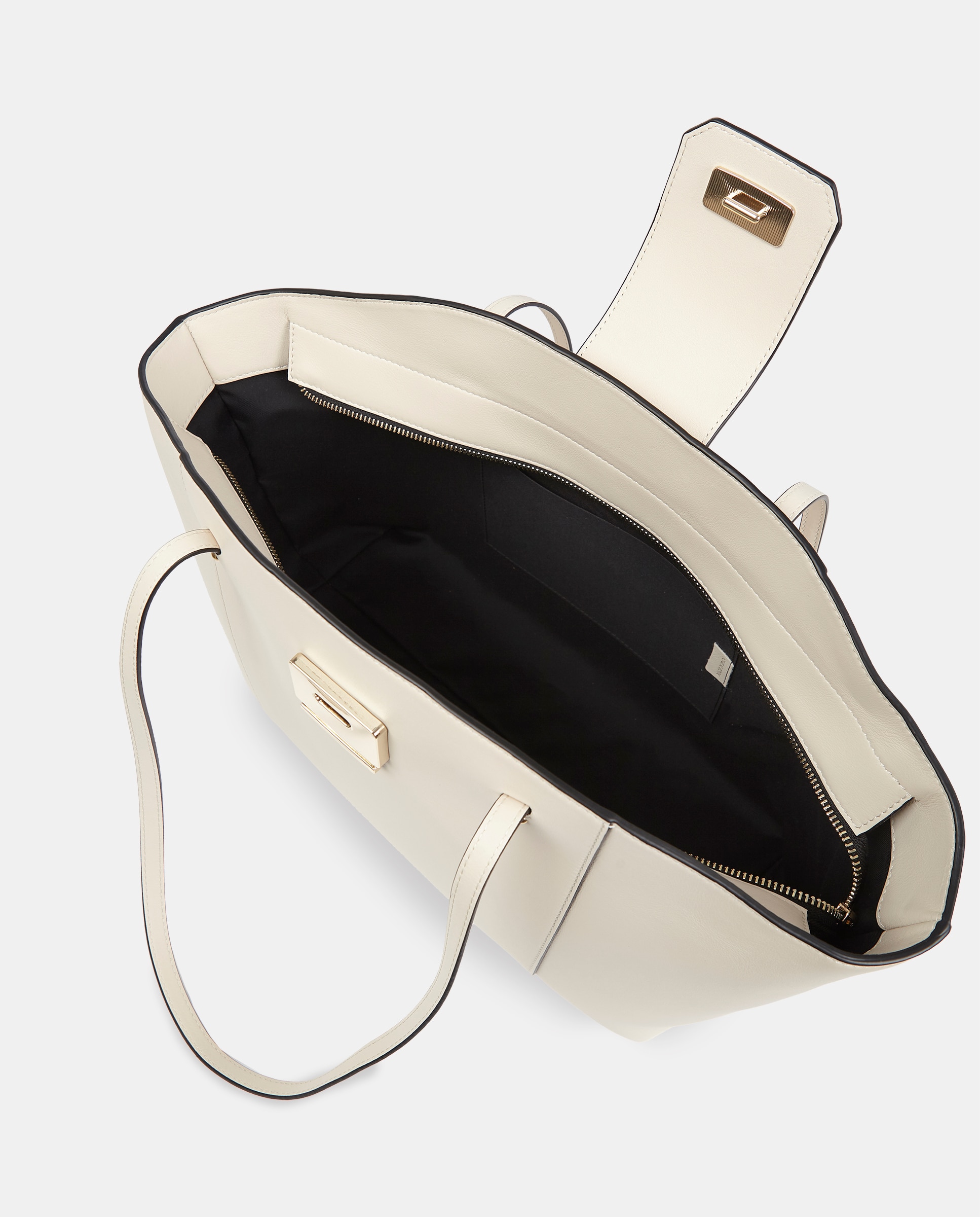Mala Shopper Grande em Pele Lisa com Alças Compridas Branco-3