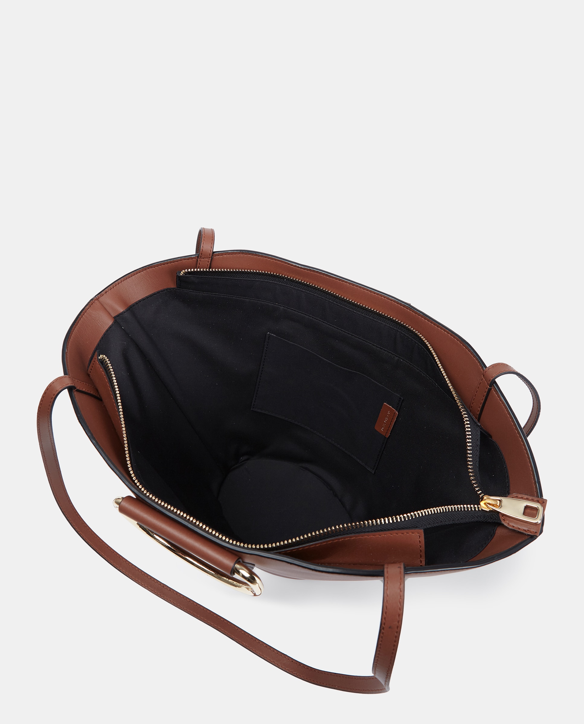 Mala Crossbody com Alças de Mão Metálicas em Pele Camel-3