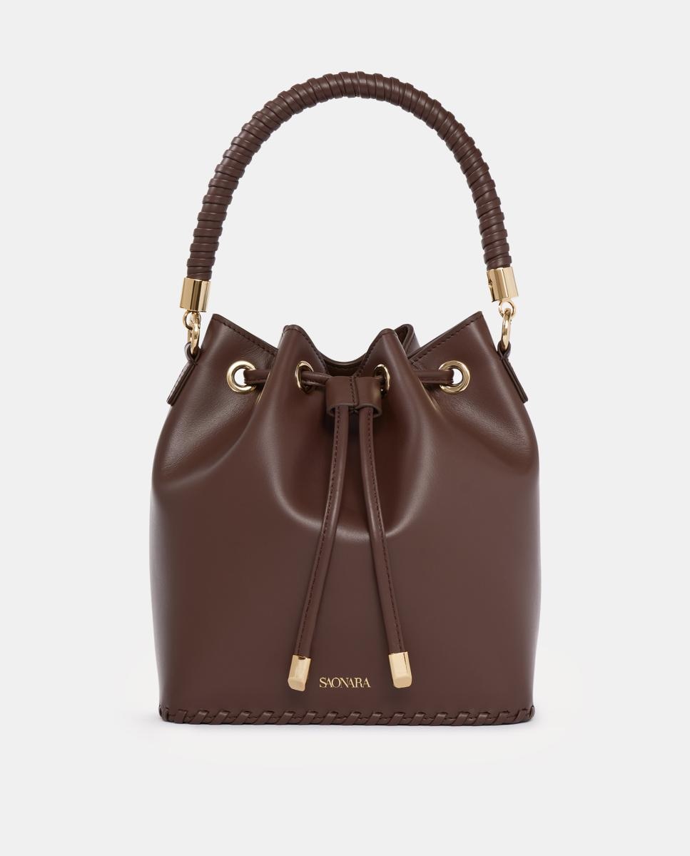 Imagem 0 de Mala de Mão Grande Tipo Bucket em Pele com Alça de Tiracolo - Castanho Chocolate