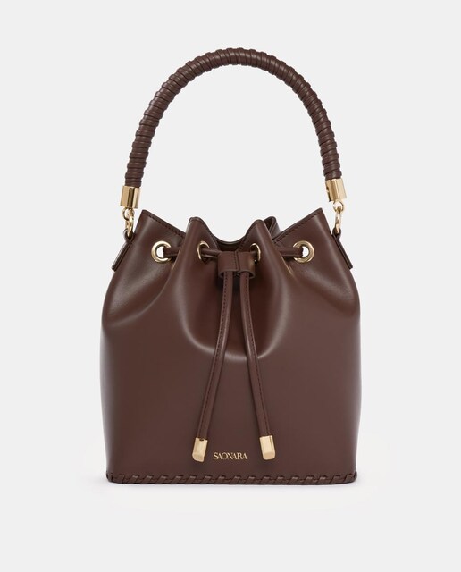 Imagem 0 de Mala de Mão Grande Tipo Bucket em Pele com Alça de Tiracolo - Castanho Chocolate