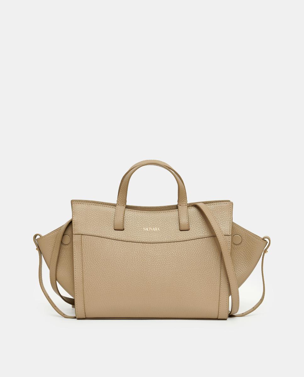 Imagem 0 de Mala de Mão Média em Pele com Alça de Tiracolo - Taupe