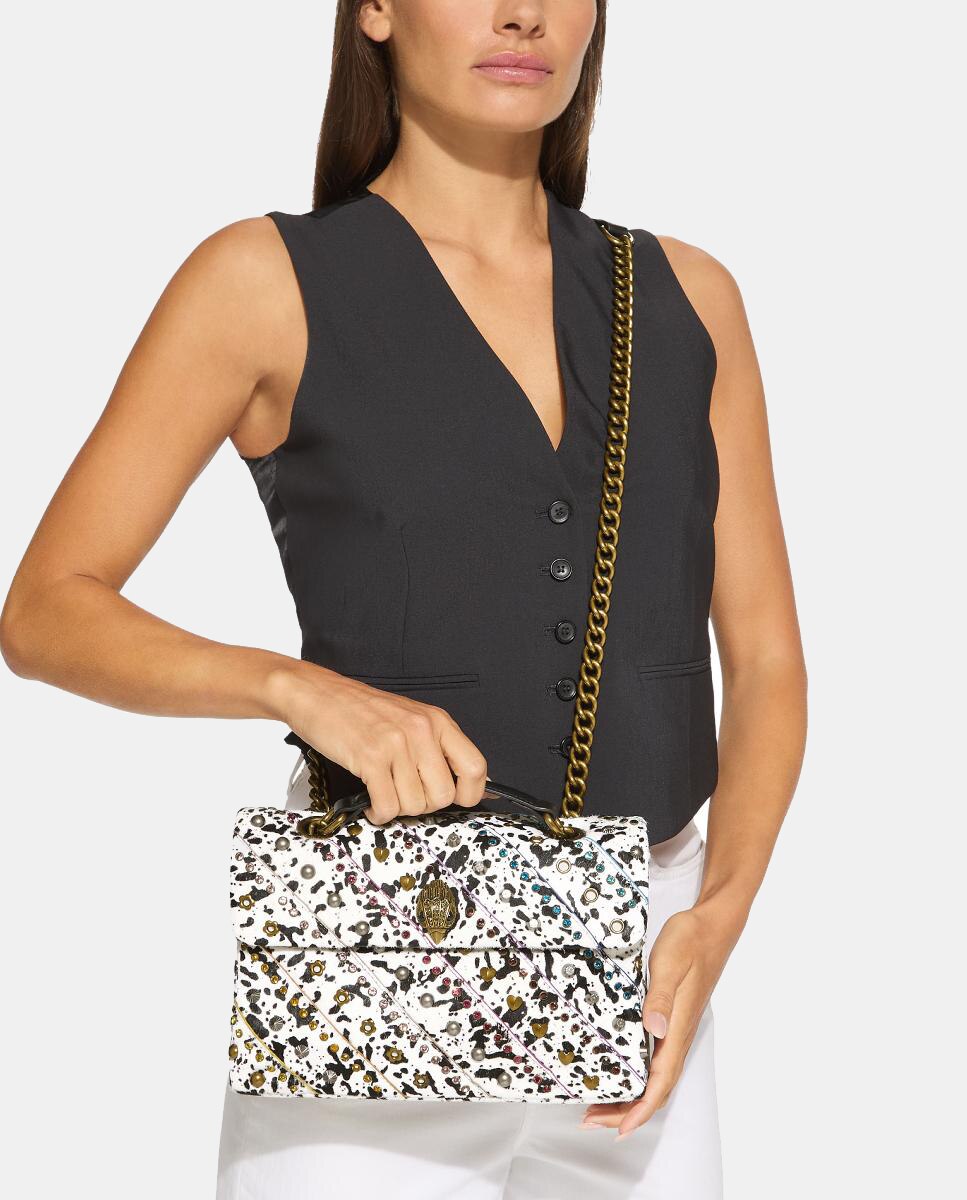 Mala a Tiracolo Kensington em Pele Estampada Branco-6